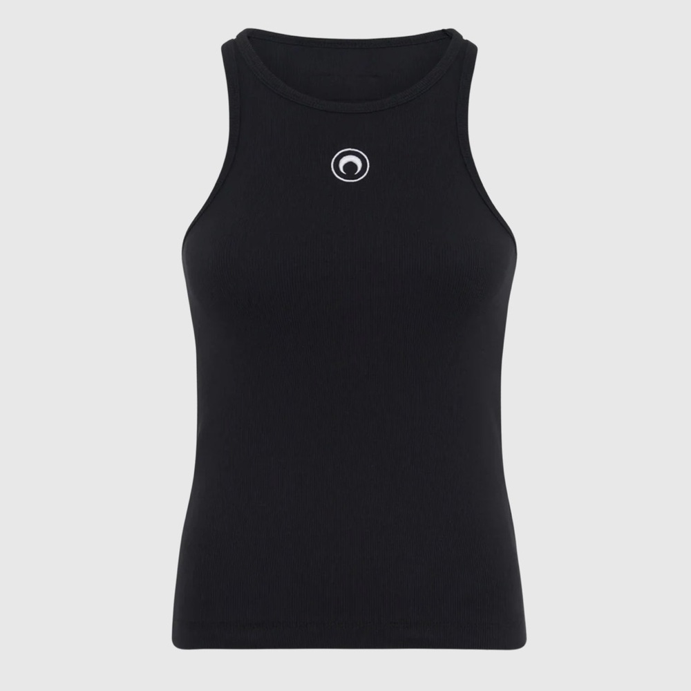 Marine Serre Logo Fitted Crewneck Black Tank Top